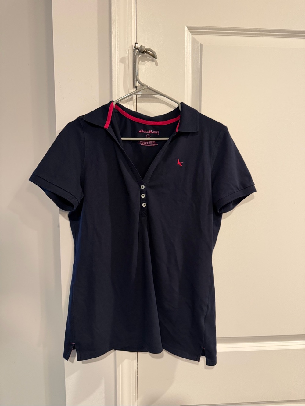 Eddie Bauer Navy Polo Top with Pink Accents